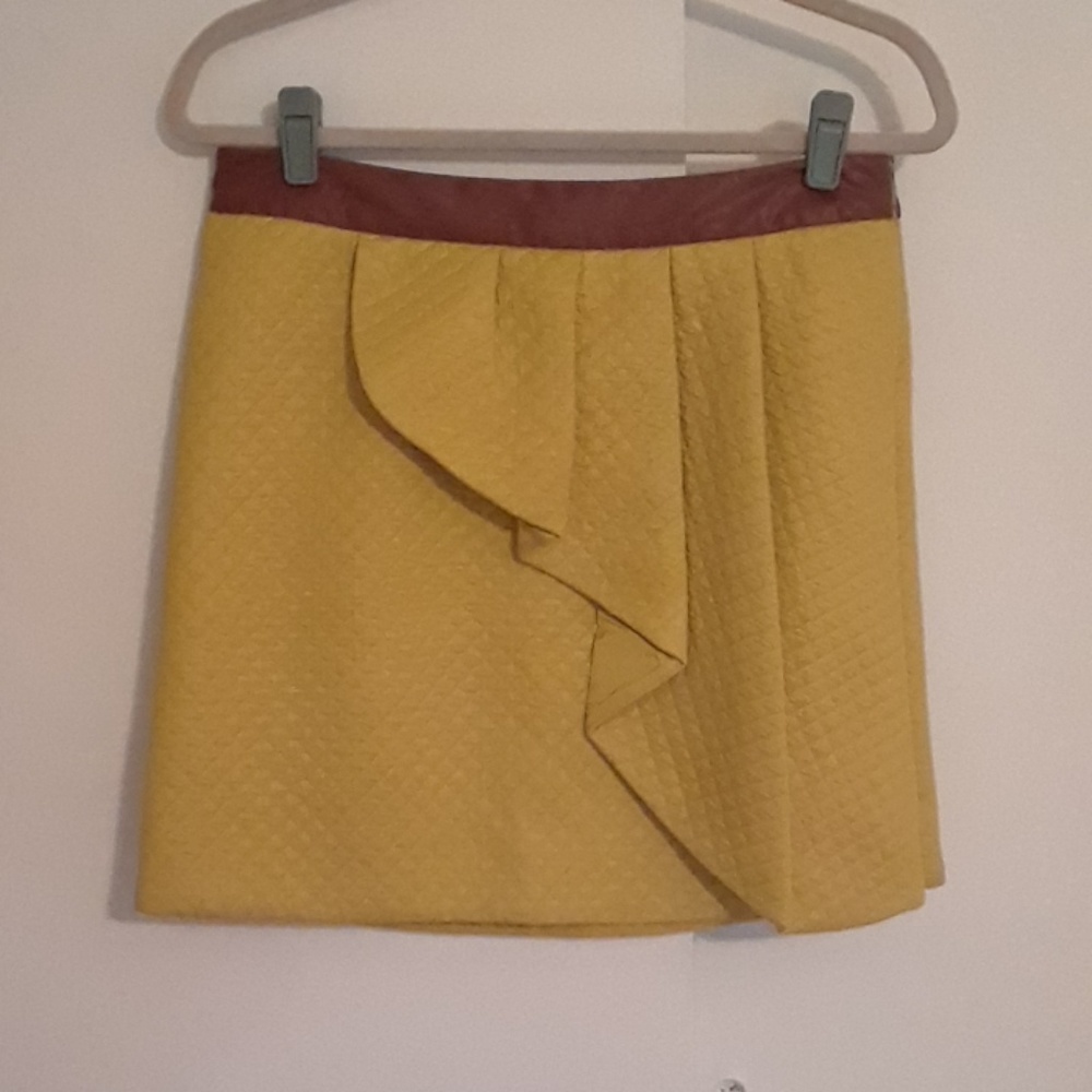 Anthropologie mustard quilted mini skirt